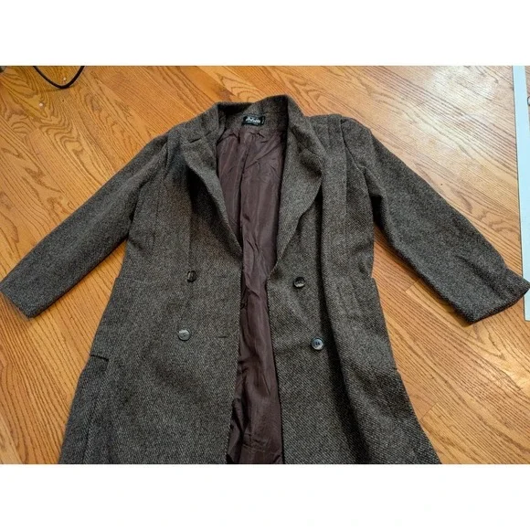Vintage Arlette Wool Tweed Coat Made in USA Brown Herringbone Wool - Picture 7 of 10